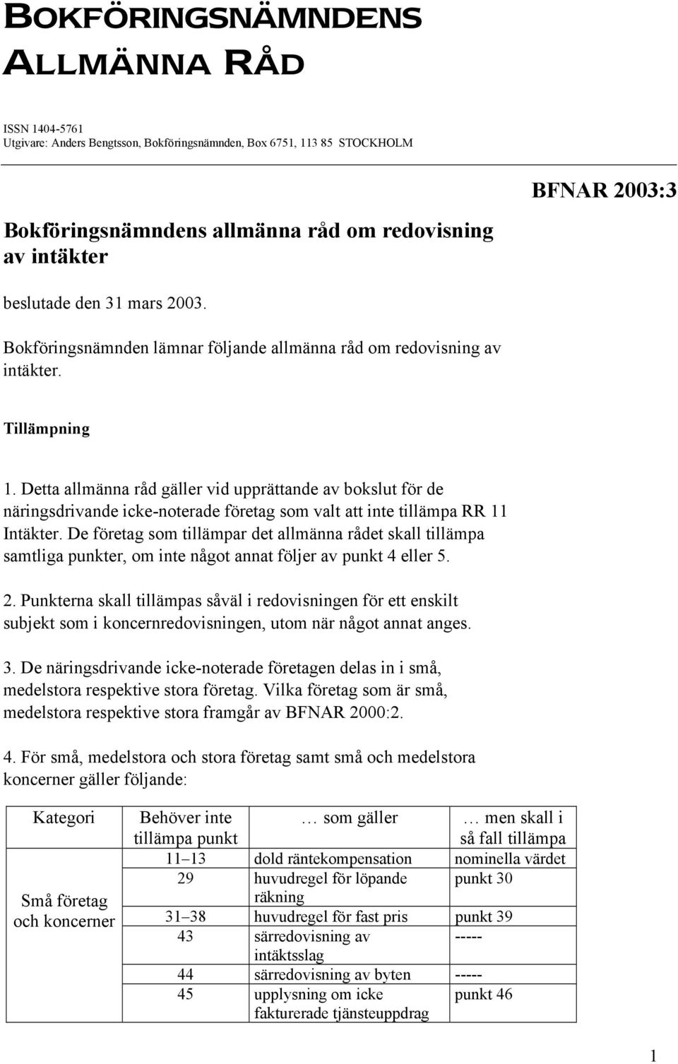 Detta allmänna råd gäller vid upprättande av bokslut för de näringsdrivande icke-noterade företag som valt att inte tillämpa RR 11 Intäkter.