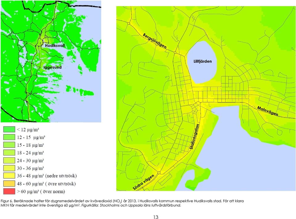 Beräknade halter för dygnsmedelvärdet av kvävedioxid (NO 2 ) år 2013, i