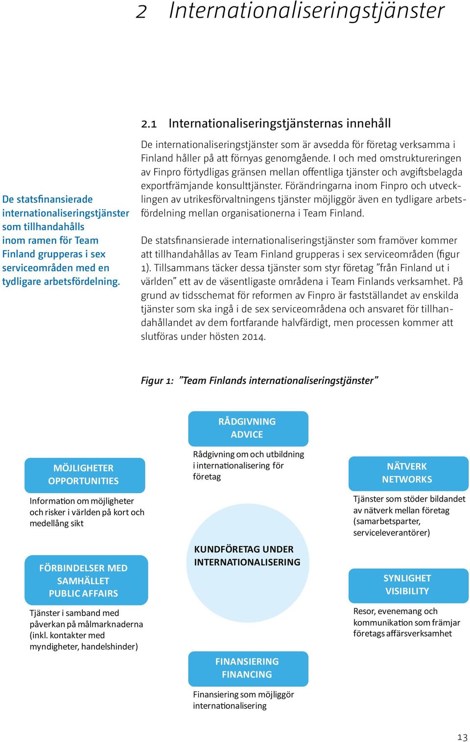 arbetsfördelning. De internationaliseringstjänster som är avsedda för företag verksamma i Finland håller på att förnyas genomgående.