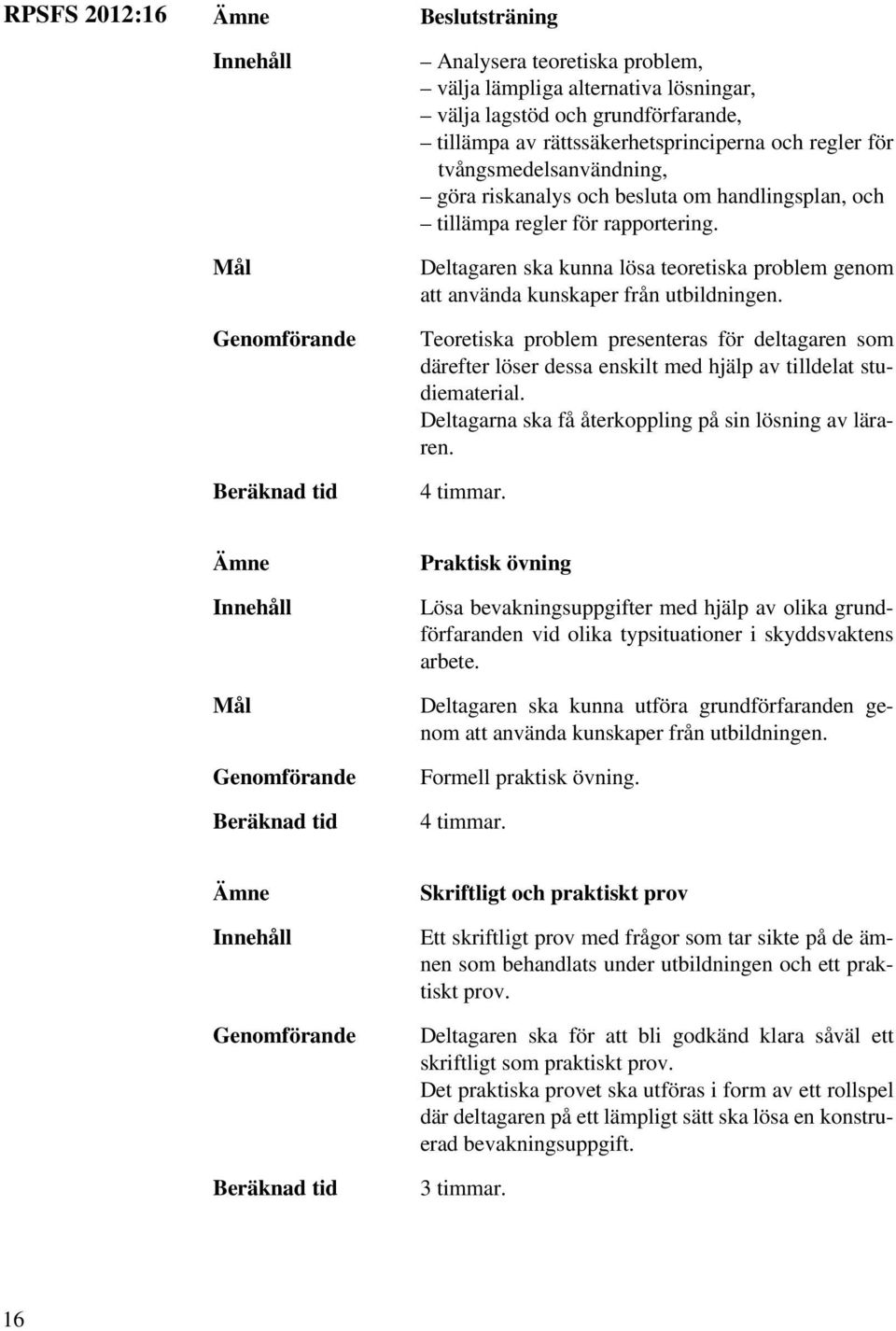Teoretiska problem presenteras för deltagaren som därefter löser dessa enskilt med hjälp av tilldelat studiematerial. Deltagarna ska få återkoppling på sin lösning av läraren. 4 timmar.
