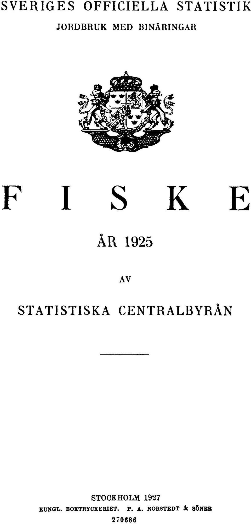 STATISTISKA CENTRALBYRÅN STOCKHOLM 1927