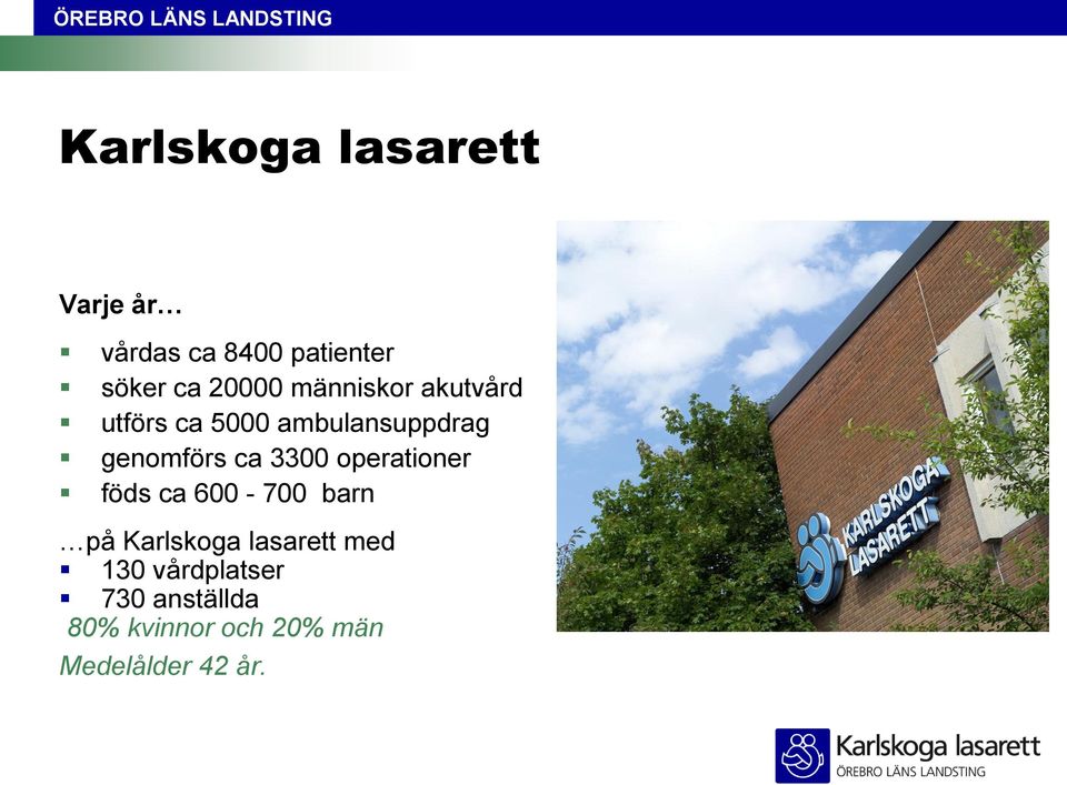 ca 3300 operationer föds ca 600-700 barn på Karlskoga lasarett med