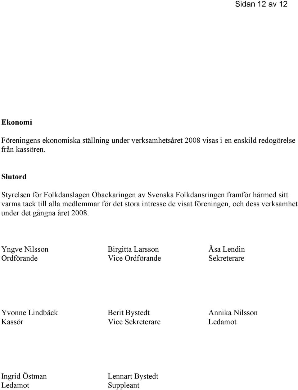 stora intresse de visat föreningen, och dess verksamhet under det gångna året 2008.