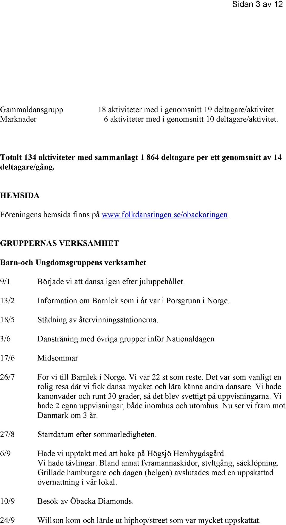 GRUPPERNAS VERKSAMHET Barn-och Ungdomsgruppens verksamhet 9/1 Började vi att dansa igen efter juluppehållet. 13/2 Information om Barnlek som i år var i Porsgrunn i Norge.