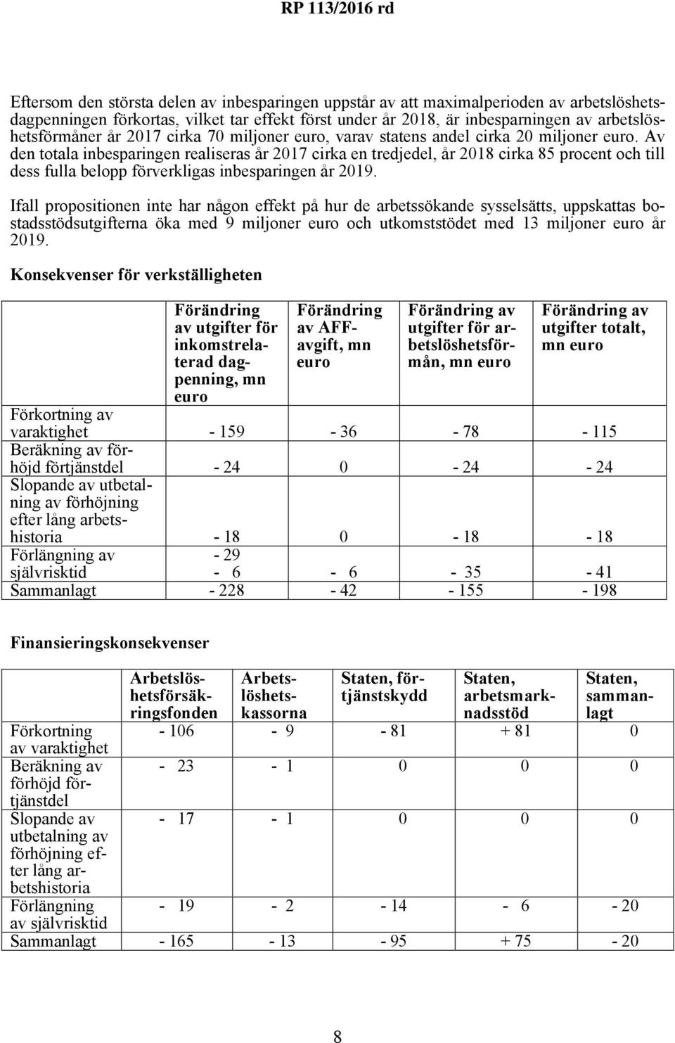 Av den totala inbesparingen realiseras år 2017 cirka en tredjedel, år 2018 cirka 85 procent och till dess fulla belopp förverkligas inbesparingen år 2019.