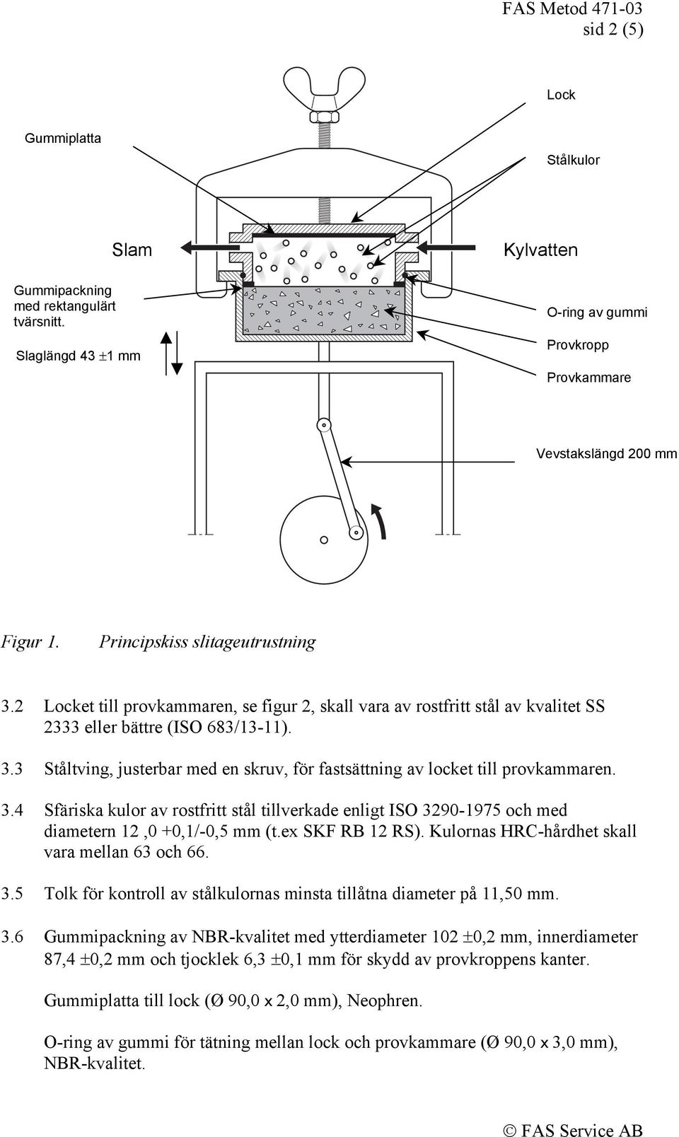 3.4 Sfäriska kulor av rostfritt stål tillverkade enligt ISO 3290-1975 och med diametern 12,0 +0,1/-0,5 mm (t.ex SKF RB 12 RS). Kulornas HRC-hårdhet skall vara mellan 63 och 66. 3.5 Tolk för kontroll av stålkulornas minsta tillåtna diameter på 11,50 mm.