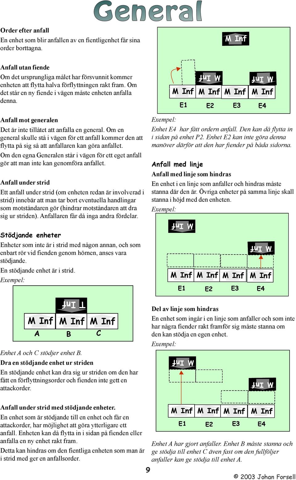 E4 nfall mot generalen Det är inte tillåtet att anfalla en general. Om en general skulle stå i vägen för ett anfall kommer den att flytta på sig så att anfallaren kan göra anfallet.