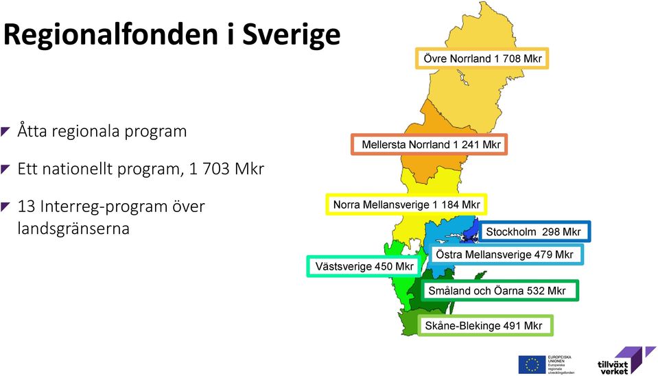 över landsgränserna Norra Mellansverige 1 184 Mkr Stockholm 298 Mkr Västsverige