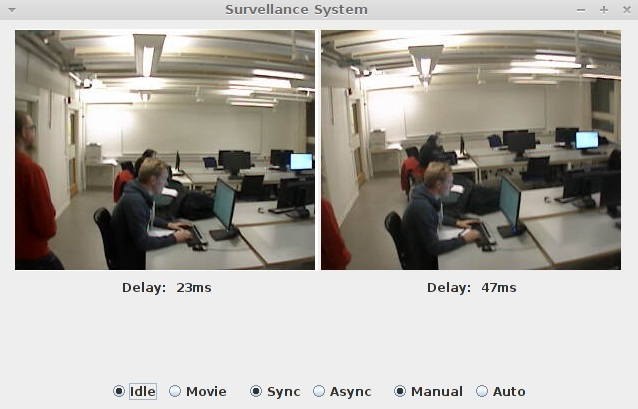 5. I Gui:t så finns där ett fält för varje kamera där vardera kamera kan visa sin egen ström av bilder. Under dessa så visas det vilken delay båda bilderna visas med. 6.