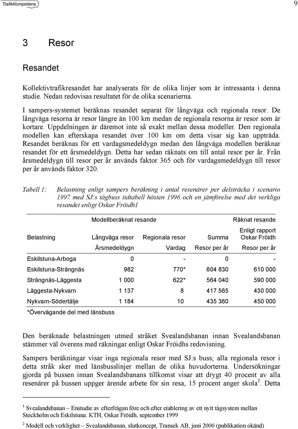 Uppdelningen är däremot inte så exakt mellan dessa modeller. Den regionala modellen kan efterskapa resandet över 100 km om detta visar sig kan uppträda.