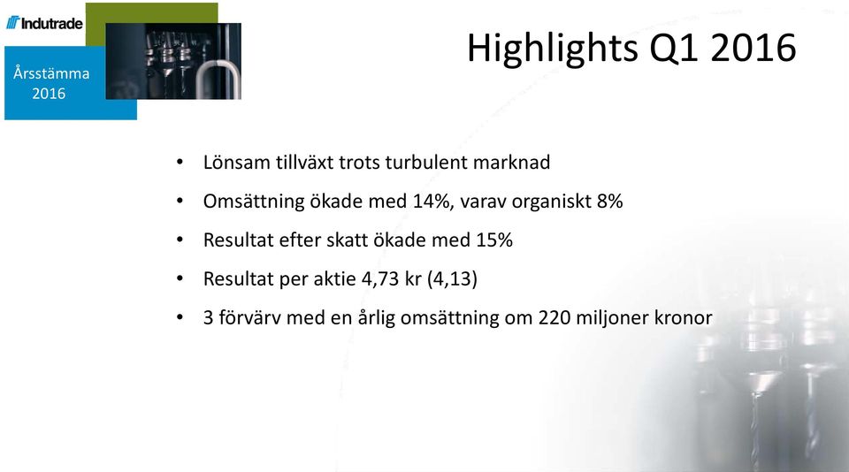 efter skatt ökade med 15% Resultat per aktie 4,73 kr