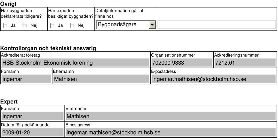 Organisationsnummer 702000-9333 Ackrediteringsnummer 7212:01 Förnamn Ingemar Efternamn Mathisen E-postadress ingemar.