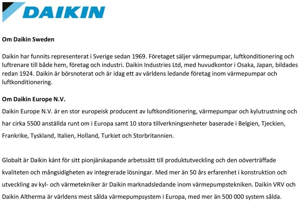 Om Daikin Europe N.V.