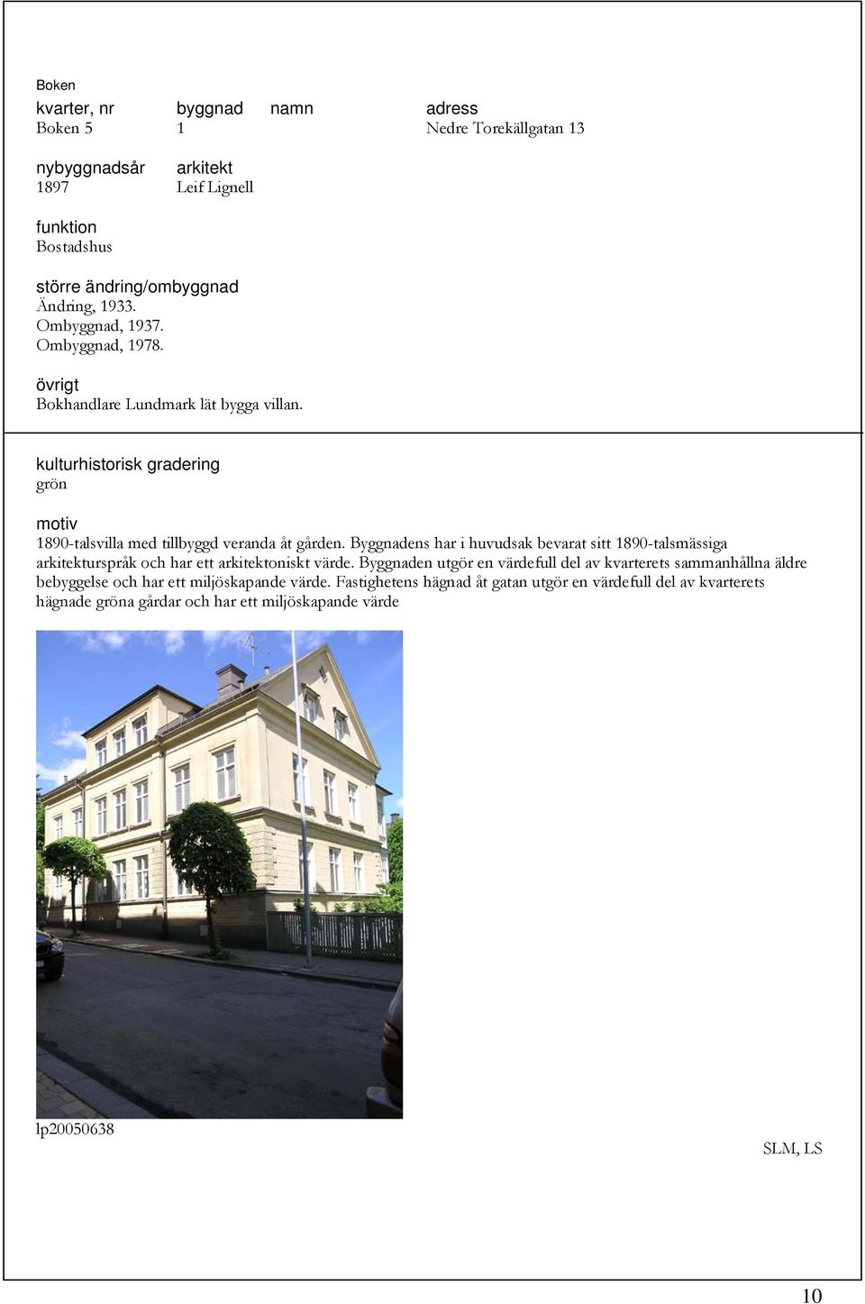 Byggnadens har i huvudsak bevarat sitt 1890-talsmässiga arkitekturspråk och har ett arkitektoniskt värde.