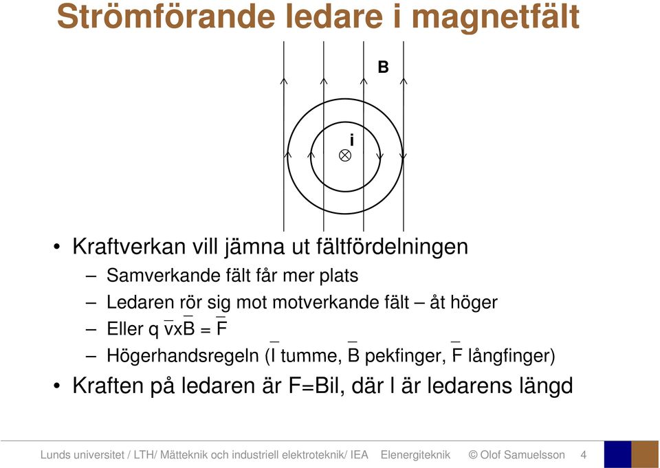 tumme, B pekfinger, F långfinger) Krften på ledren är F=Bil, där l är ledrens längd Lunds
