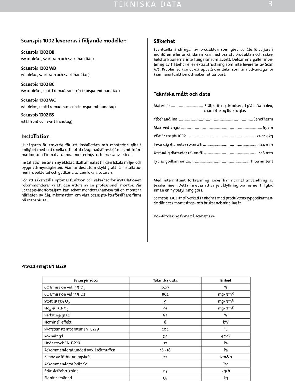 Detsamma gäller montering av tillbehör eller extrautrustning som inte levereras av Scan A/S. Problemet kan också uppstå om delar som är nödvändiga för kaminens funktion och säkerhet tas bort.