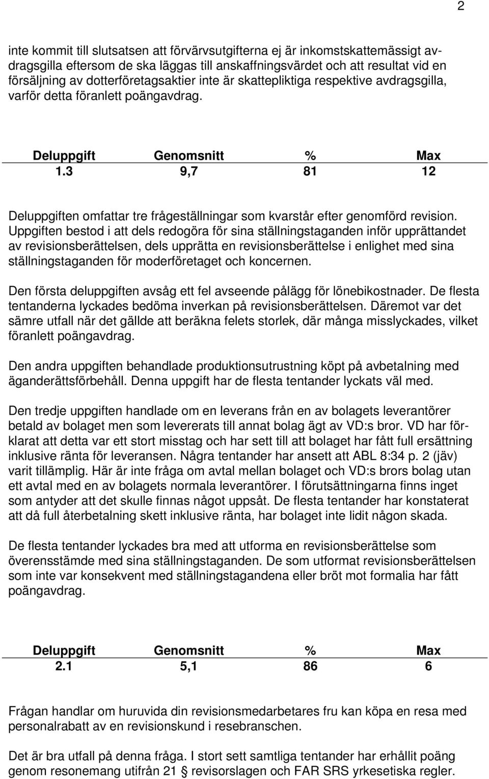 Uppgiften bestod i att dels redogöra för sina ställningstaganden inför upprättandet av revisionsberättelsen, dels upprätta en revisionsberättelse i enlighet med sina ställningstaganden för