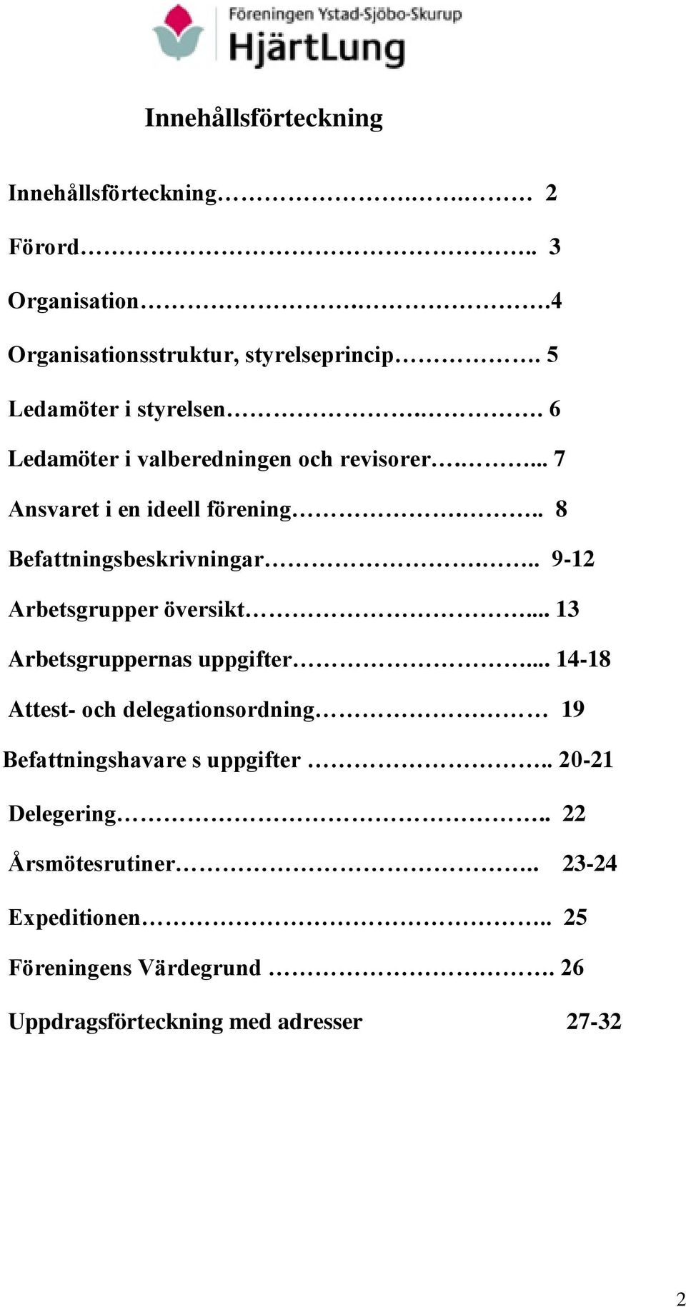 .. 8 Befattningsbeskrivningar... 9-12 Arbetsgrupper översikt... 13 Arbetsgruppernas uppgifter.