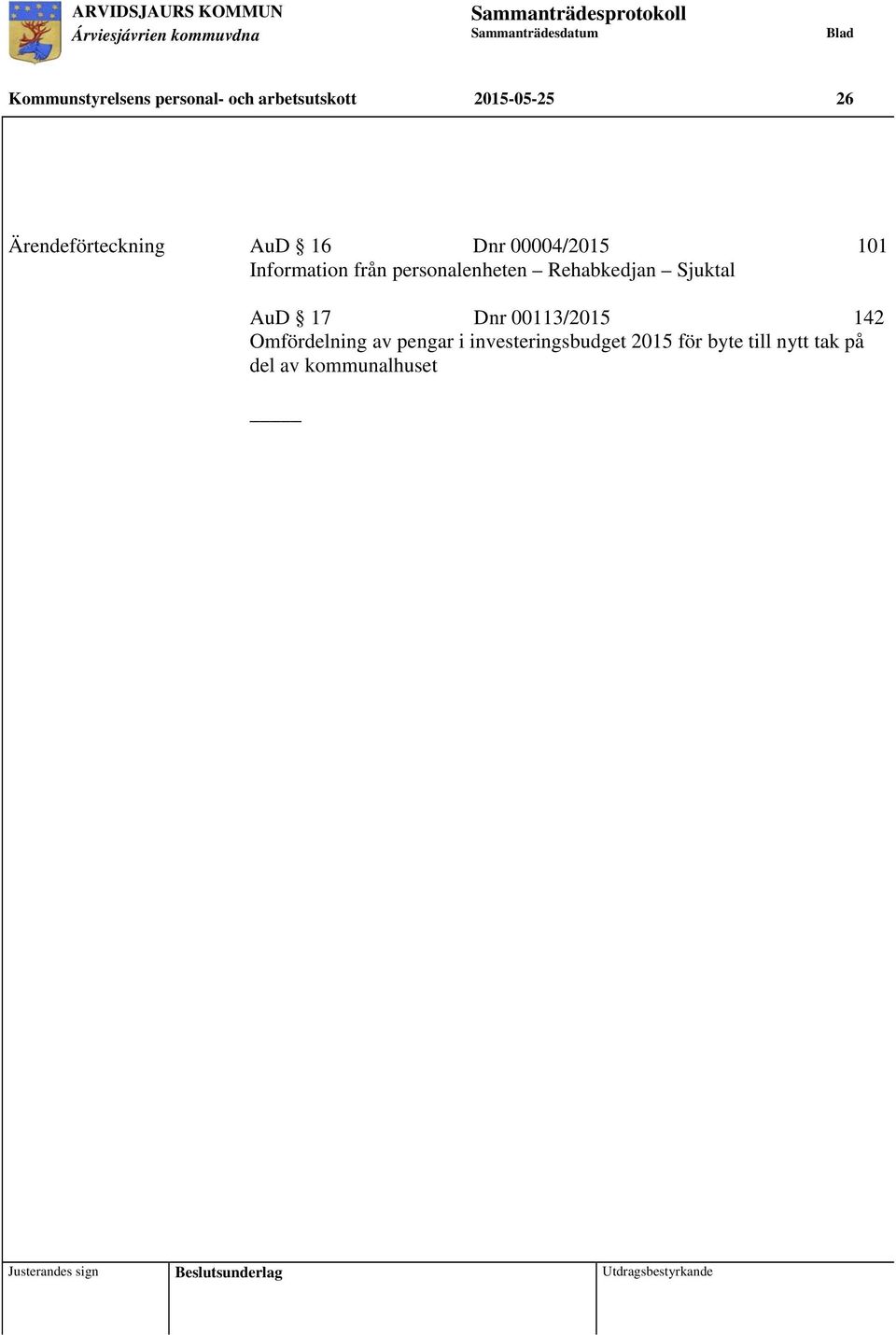 Rehabkedjan Sjuktal AuD 17 Dnr 00113/2015 142 Omfördelning av pengar i investeringsbudget
