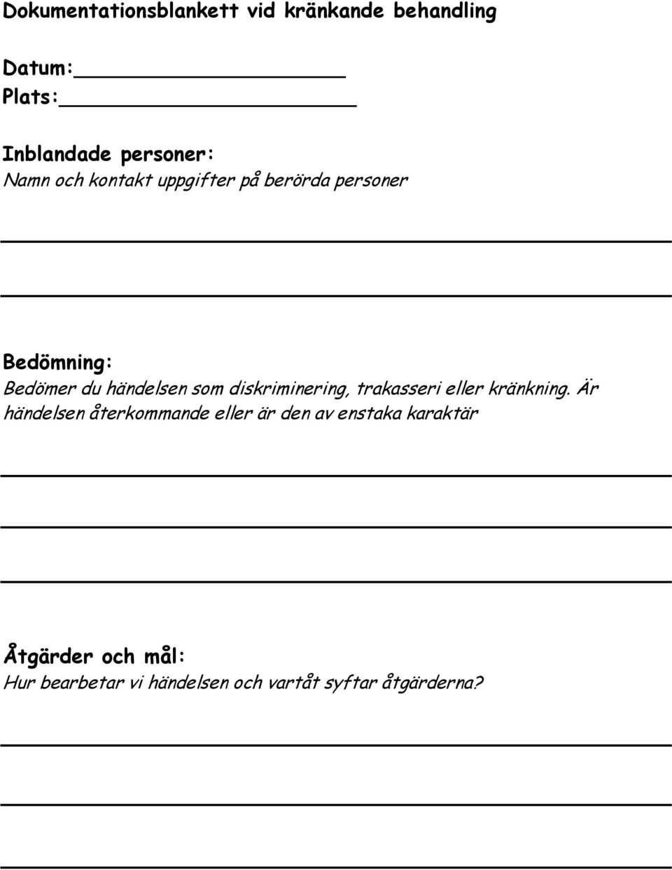 diskriminering, trakasseri eller kränkning.