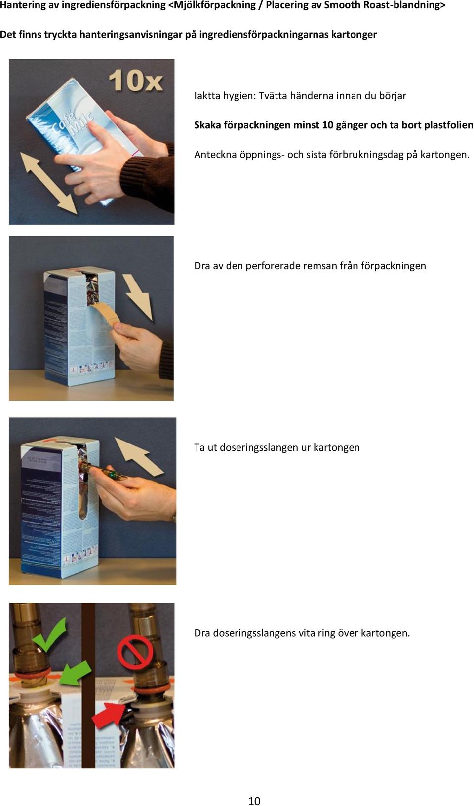 förpackningen minst 10 gånger och ta bort plastfolien Anteckna öppnings- och sista förbrukningsdag på kartongen.