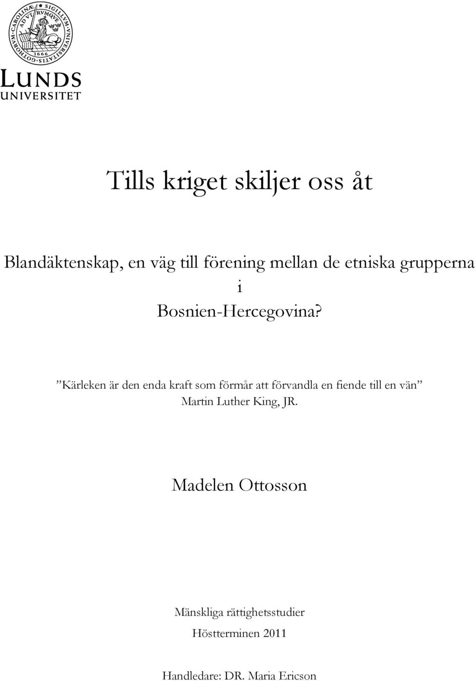 Kärleken är den enda kraft som förmår att förvandla en fiende till en vän