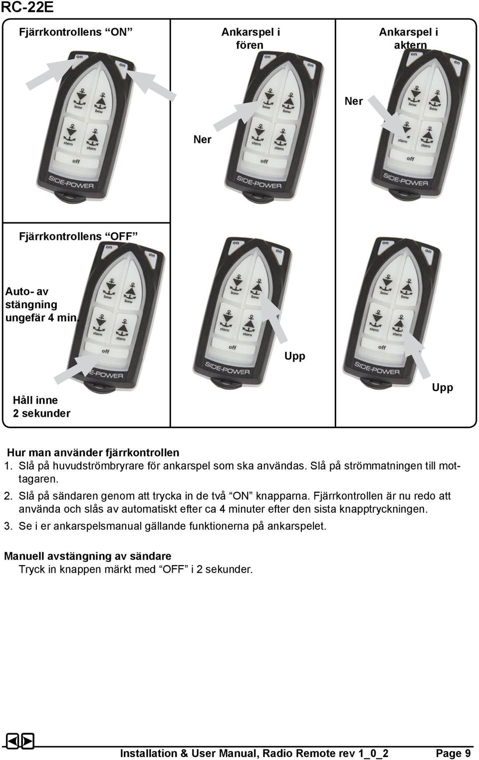 Fjärrkontrollen är nu redo att använda och slås av automatiskt efter ca 4 minuter efter den sista knapptryckningen. 3.