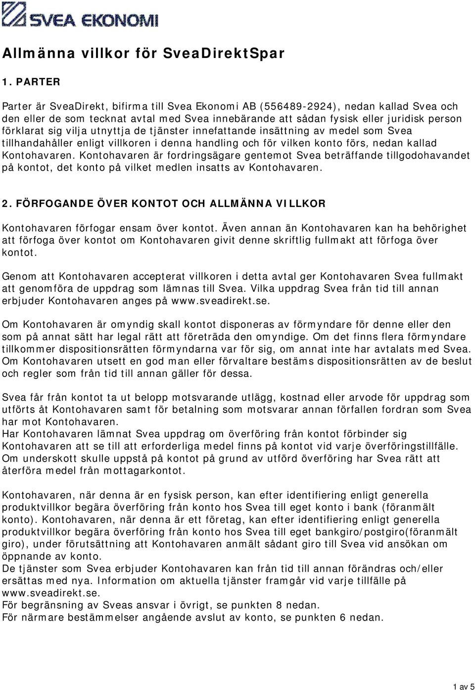 Allmänna villkor för SveaDirektSpar - PDF Free Download