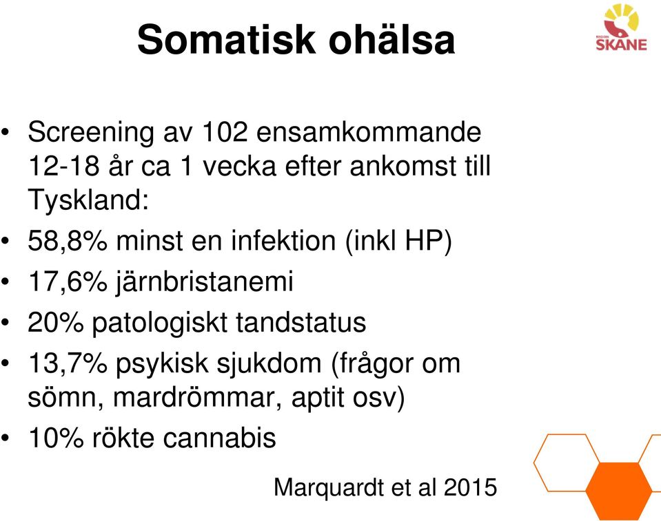 järnbristanemi 20% patologiskt tandstatus 13,7% psykisk sjukdom