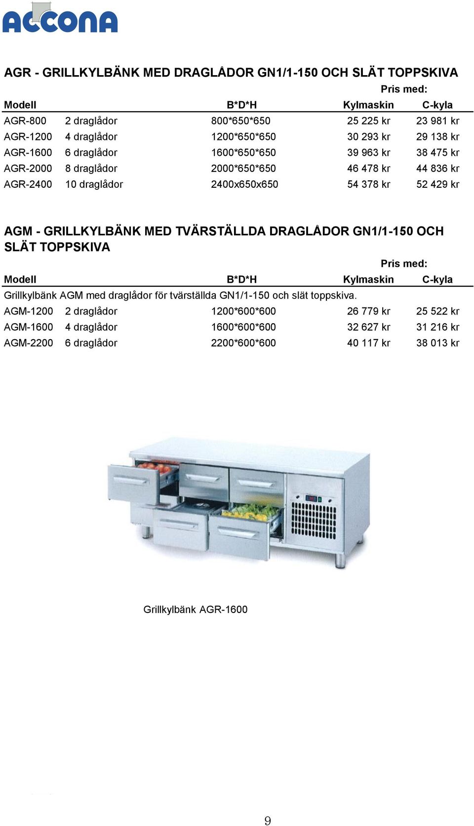 AGM - GRILLKYLBÄNK MED TVÄRSTÄLLDA DRAGLÅDOR GN1/1-150 OCH SLÄT TOPPSKIVA Grillkylbänk AGM med draglådor för tvärställda GN1/1-150 och slät toppskiva.