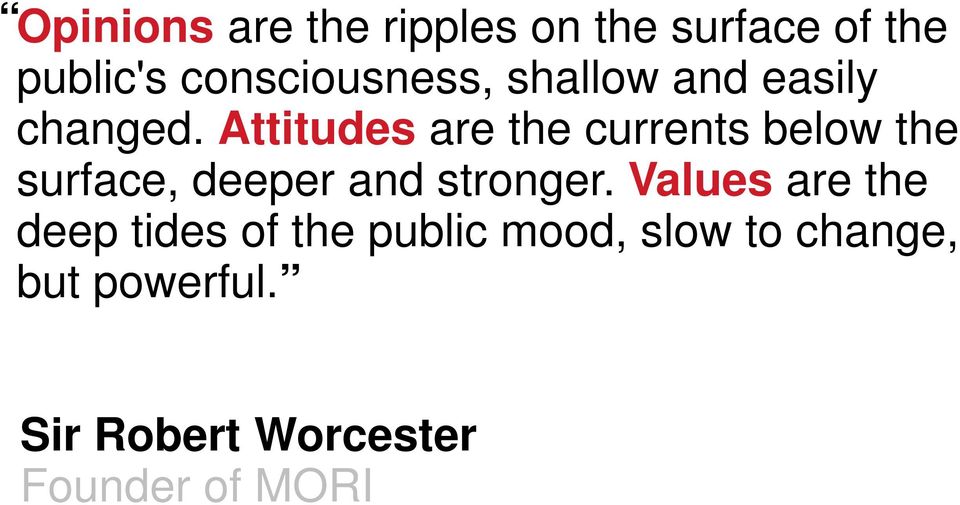 Attitudes are the currents below the surface, deeper and stronger.