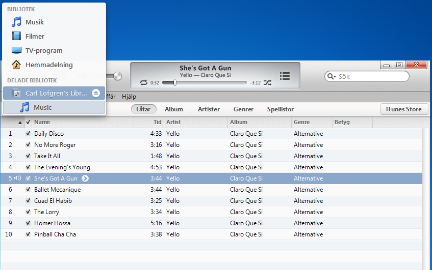 Dela musik spellistor i nätverket 5 Det finns flera sätt att dela musik i itunes, men det enklaste är att gå till inställningsmenyn och välj fliken Delning.