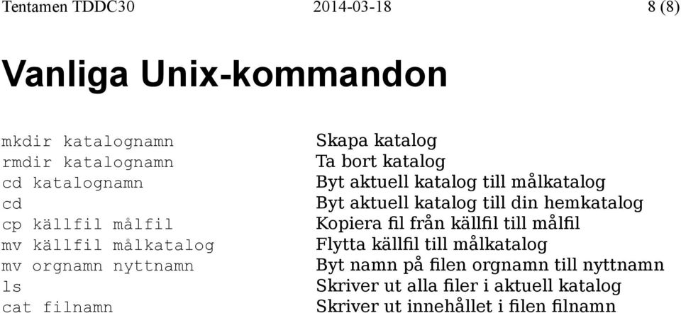 katalog till målkatalog Byt aktuell katalog till din hemkatalog Kopiera fil från källfil till målfil Flytta källfil