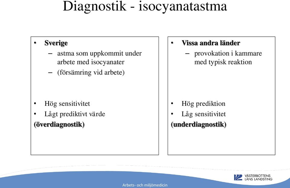 provokation i kammare med typisk reaktion Hög sensitivitet Lågt