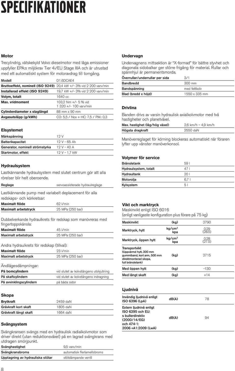 vridmoment 103,2 Nm +/- 5 % vid 1 320 +/- 100 varv/min Cylinderdiameter x slaglängd 88 mm x 90 mm Avgasutsläpp (g/kwh) CO: 5,5 / Nox + HC: 7,5 / P.M.