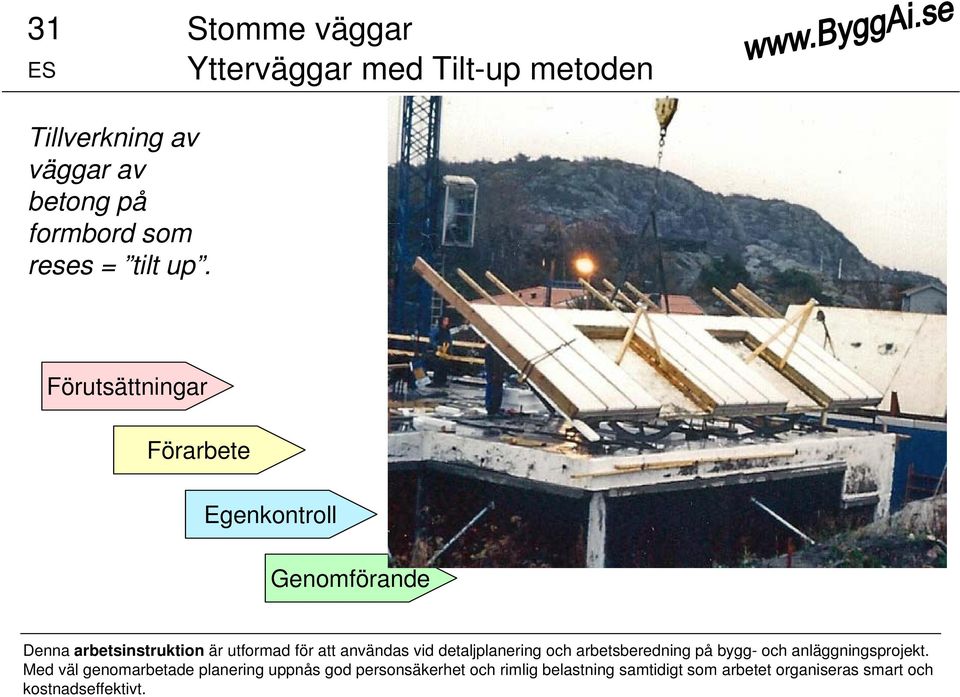 Förutsättningar Förarbete Egenkontroll Genomförande Denna arbetsinstruktion är utformad för att användas vid