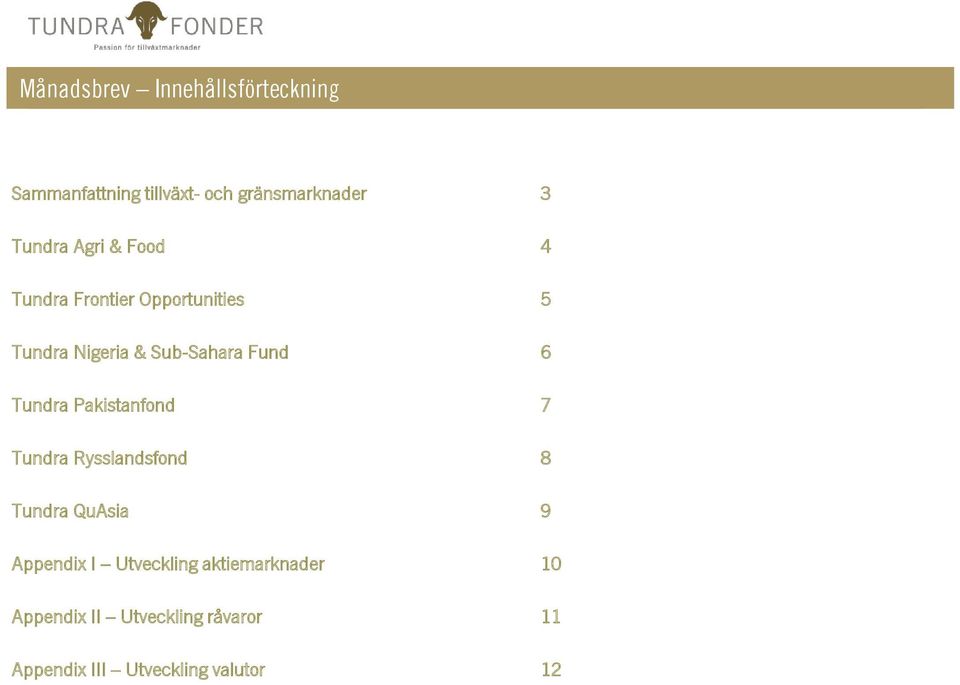 Fund 6 Tundra Pakistanfond 7 Tundra Rysslandsfond 8 Tundra QuAsia 9 Appendix I