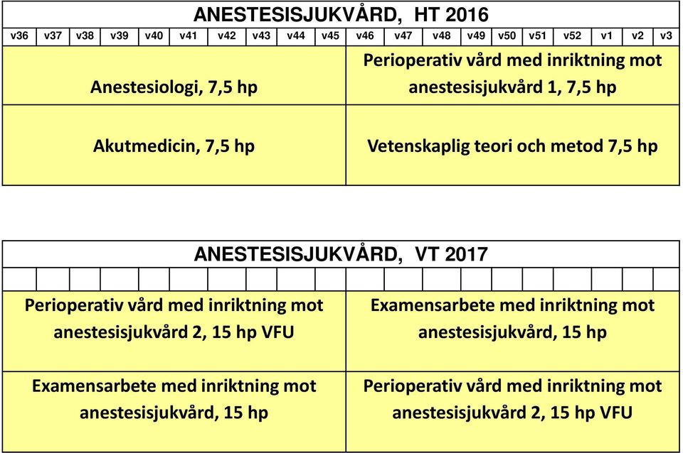 ANESTESISJUKVÅRD, VT 2017 Perioperativ vård med inriktning mot anestesisjukvård 2, 15 hp VFU Examensarbete med inriktning mot