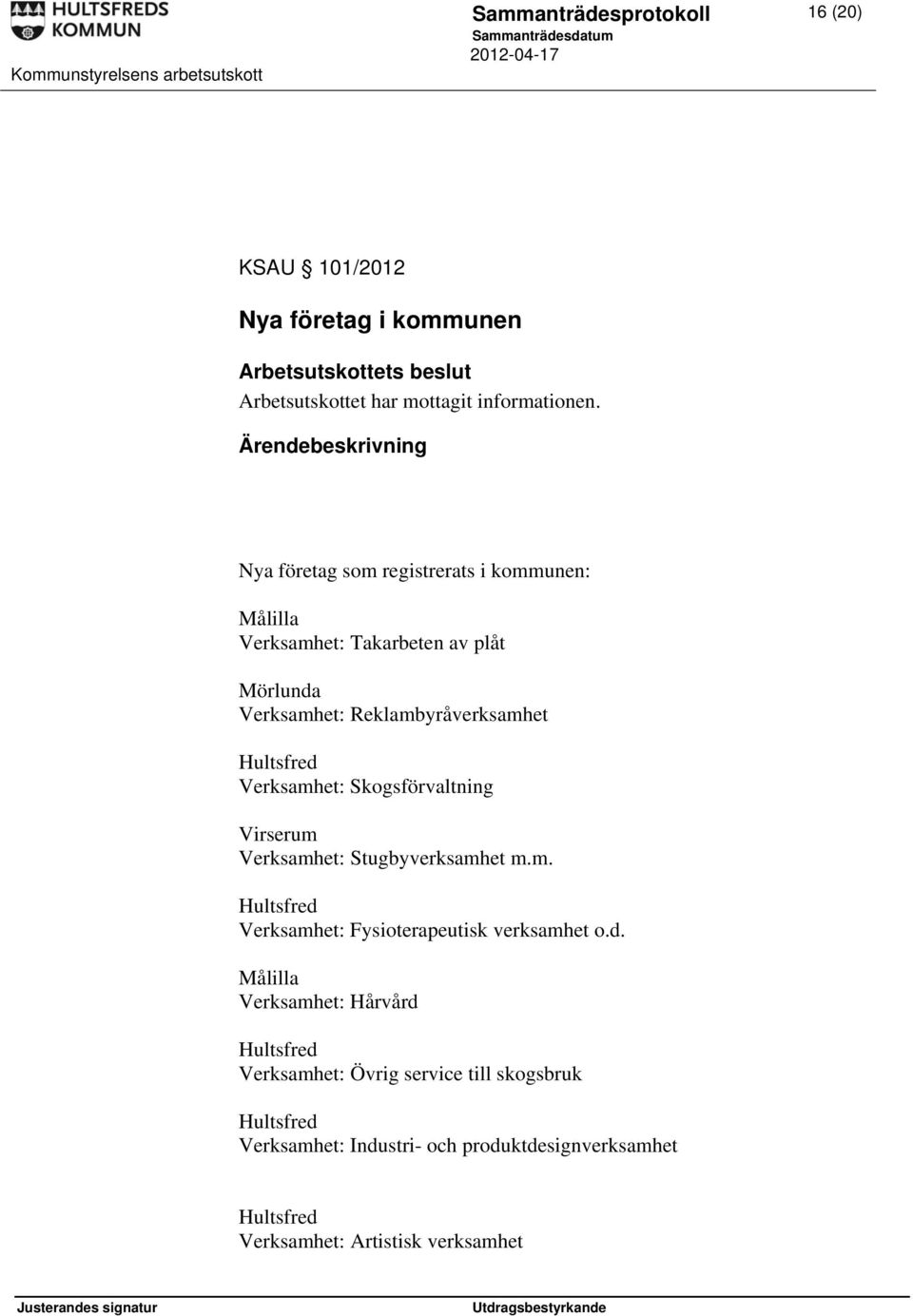 Verksamhet: Skogsförvaltning Virserum Verksamhet: Stugbyverksamhet m.m. Hultsfred 