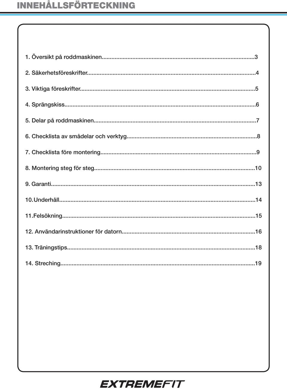 Checklista av smådelar och verktyg...8 7. Checklista före montering...9 8. Montering steg för steg.