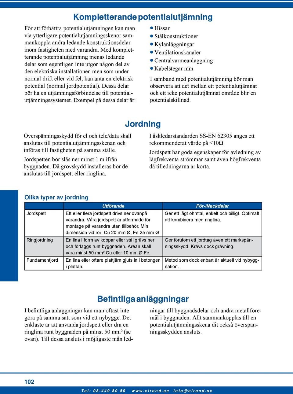 potential (normal jordpotential). Dessa delar bör ha en utjämningsförbindelse till potentialutjämningssystemet.