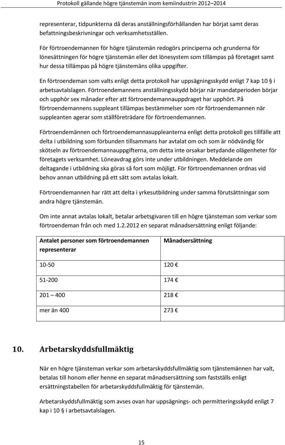 tjänstemäns olika uppgifter. En förtroendeman som valts enligt detta protokoll har uppsägningsskydd enligt 7 kap 10 i arbetsavtalslagen.