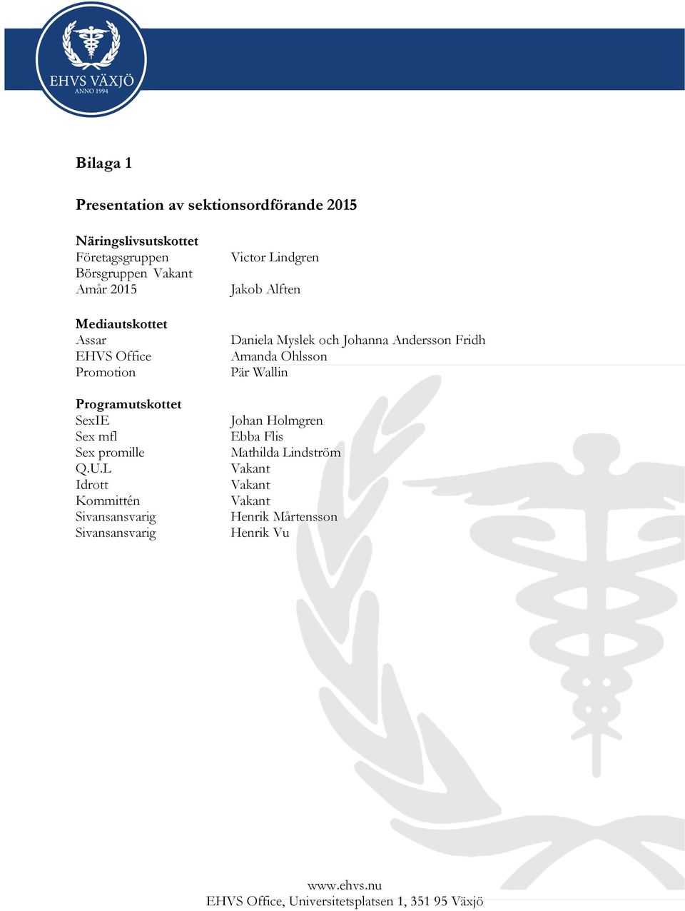 L Idrott Kommittén Sivansansvarig Sivansansvarig Victor Lindgren Jakob Alften Daniela Myslek och Johanna