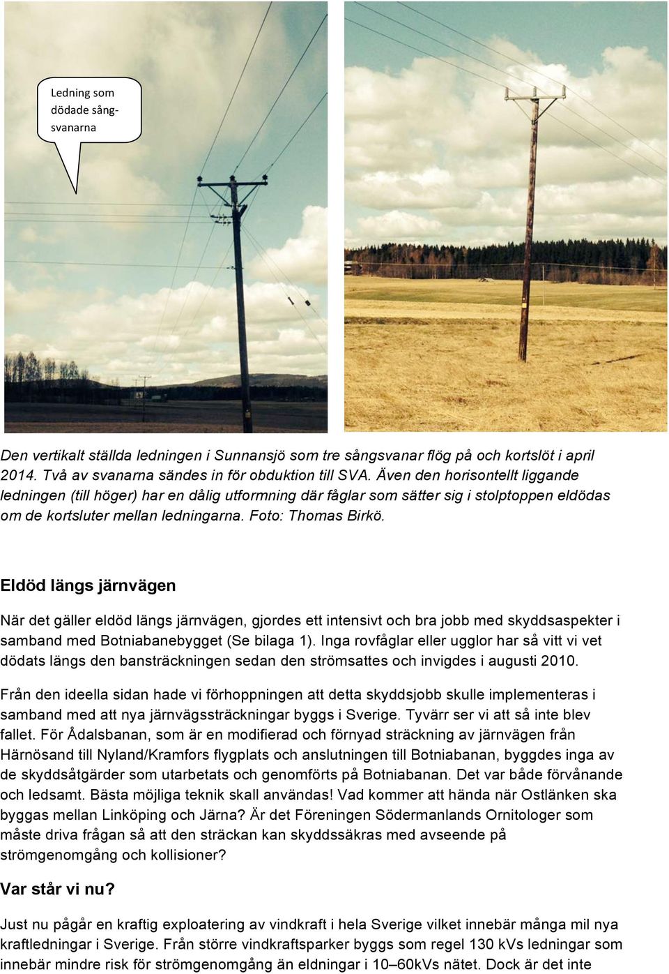 Eldöd längs järnvägen När det gäller eldöd längs järnvägen, gjordes ett intensivt och bra jobb med skyddsaspekter i samband med Botniabanebygget (Se bilaga 1).