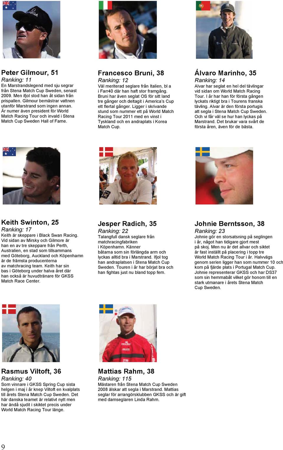 Francesco Bruni, 38 Ranking: 12 Väl meriterad seglare från Italien, bl a i Farr40 där han haft stor framgång.