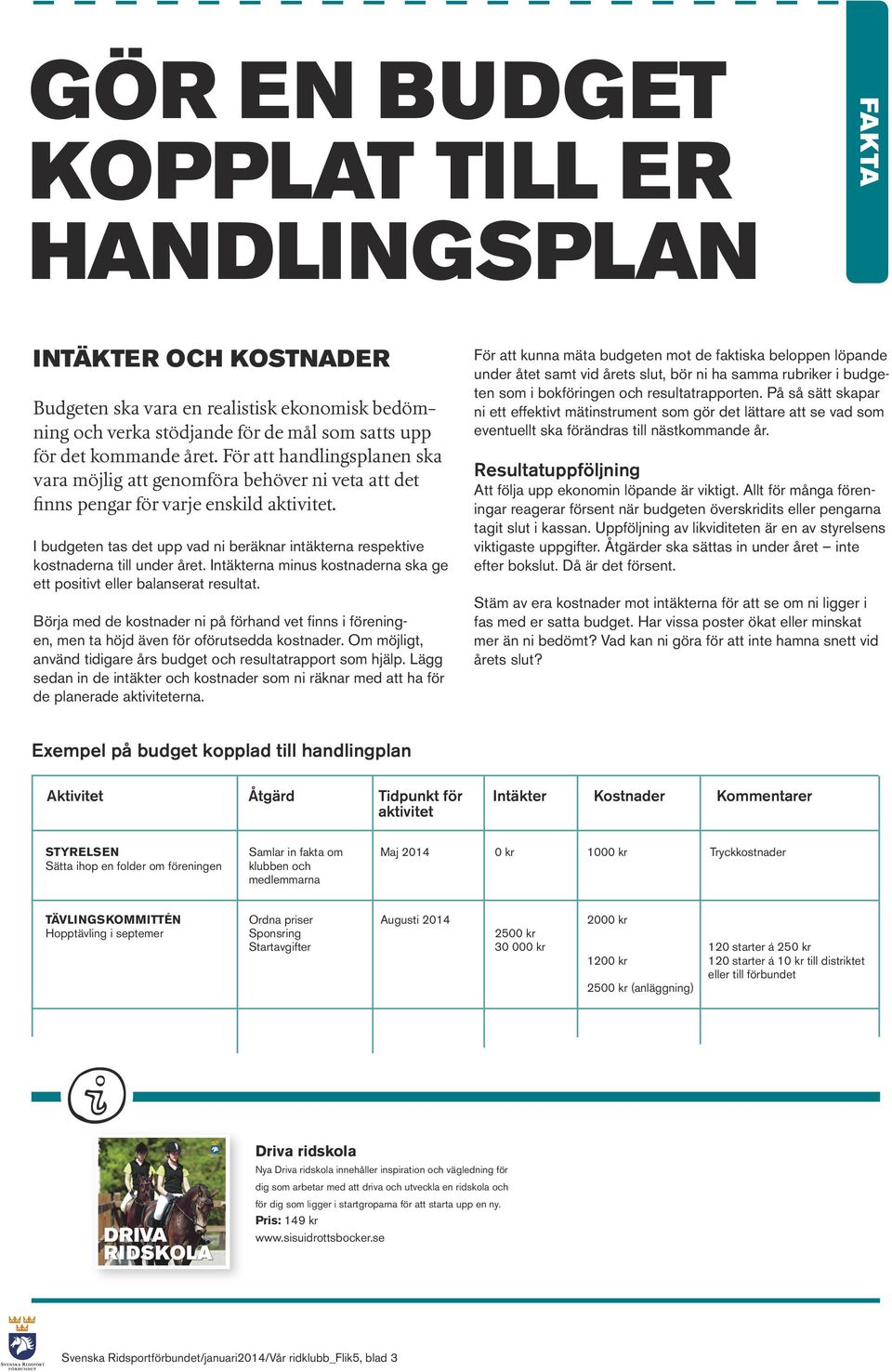 I budgeten tas det upp vad ni beräknar intäkterna respektive kostnaderna till under året. Intäkterna minus kostnaderna ska ge ett positivt eller balanserat resultat.