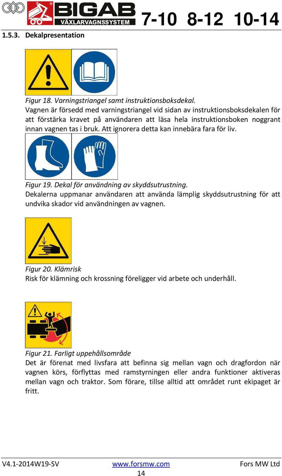 Att ignorera detta kan innebära fara för liv. Figur 19. Dekal för användning av skyddsutrustning.