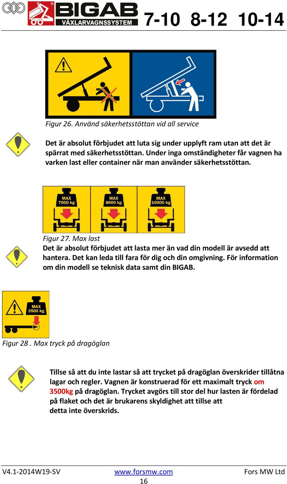 Max last Det är absolut förbjudet att lasta mer än vad din modell är avsedd att hantera. Det kan leda till fara för dig och din omgivning. För information om din modell se teknisk data samt din BIGAB.