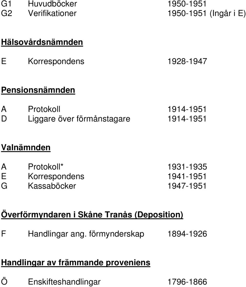 Protokoll* 1931-1935 E Korrespondens 1941-1951 G Kassaböcker 1947-1951 Överförmyndaren i Skåne Tranås