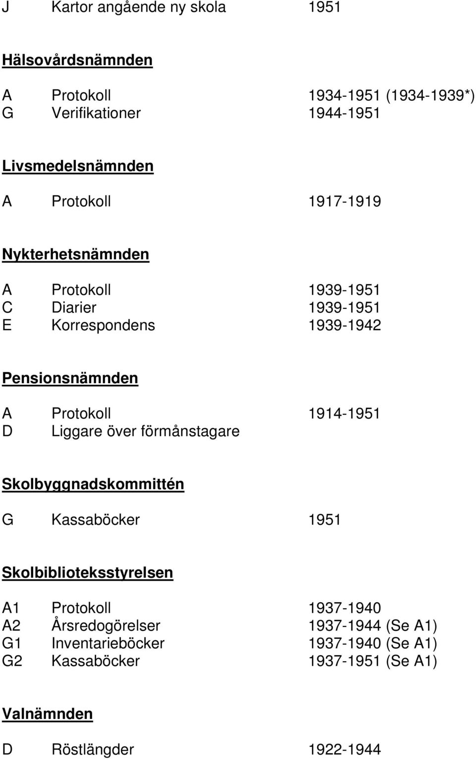 1914-1951 D Liggare över förmånstagare Skolbyggnadskommittén G Kassaböcker 1951 Skolbiblioteksstyrelsen A1 Protokoll 1937-1940 A2